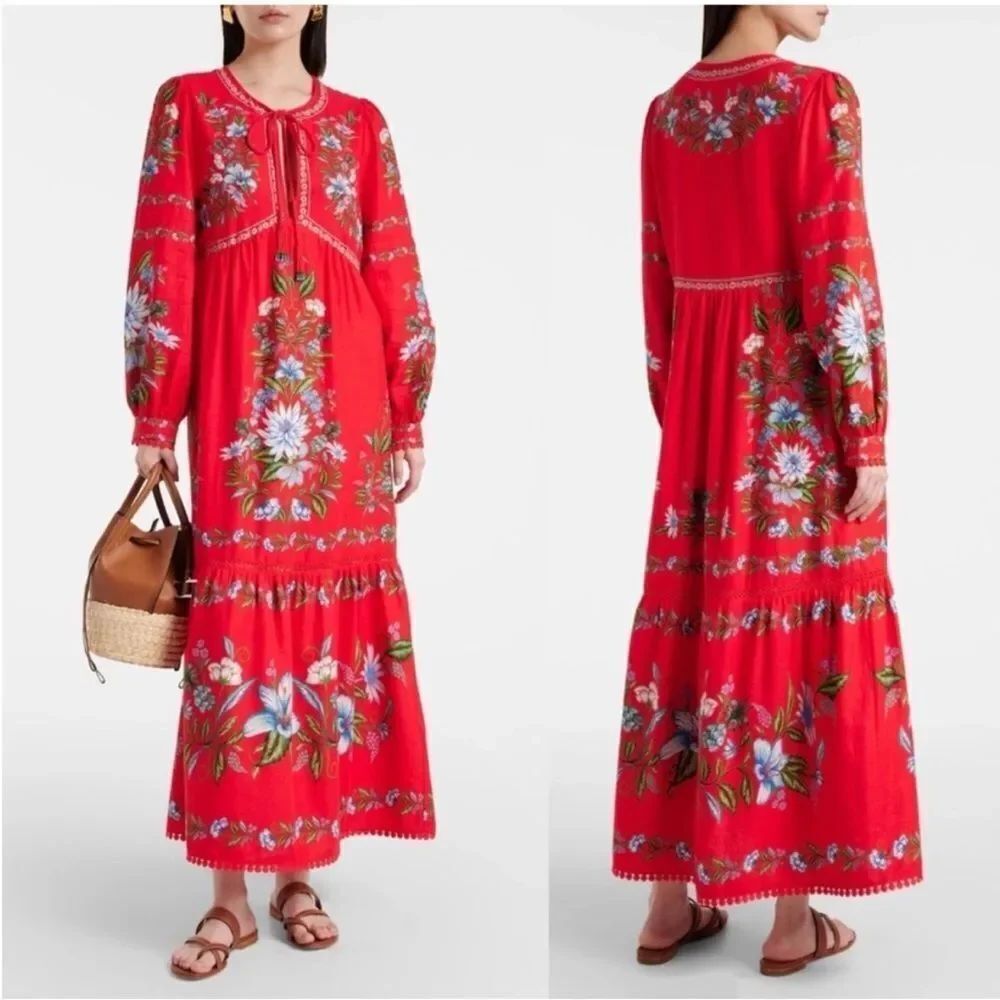 FARM RIO Red Sweet Bloom Bouquet Midi Dress NWT $298